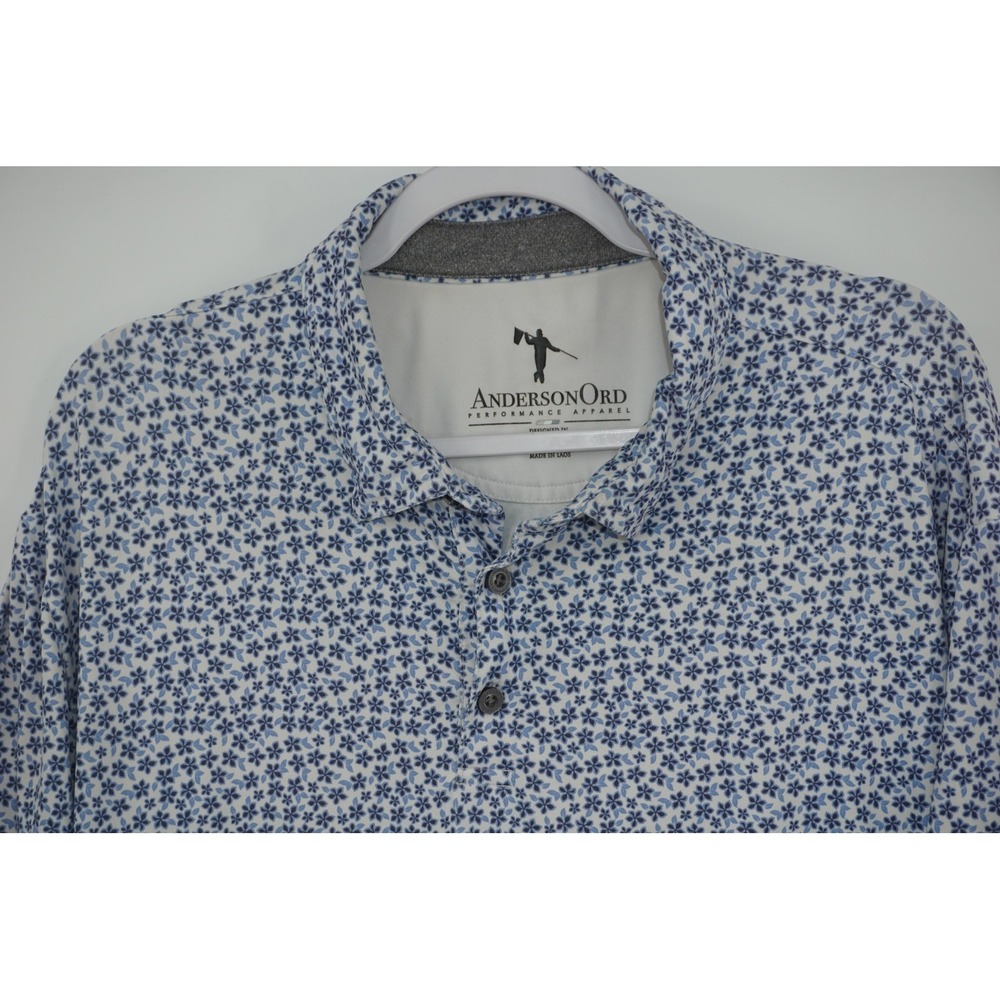 AndersonOrd Polo Shirt Blue Floral AOP Stretch Golf Saticoy Country Club Mens XL